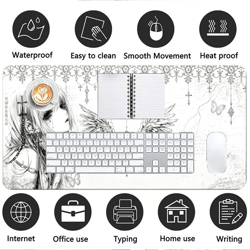 แผ่นรองเมาส์หนังสีดำสีขาวอะนิเ - Esports Gaming Keyboard บทวิจารณ์และราคา